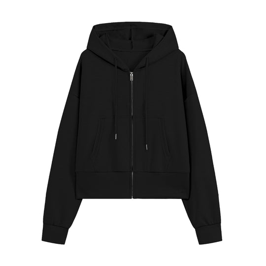 Damen Cropped Zip‑Hoodie mit Kapuze, Kängurutasche und tailliertem Saum Nord Taschen
