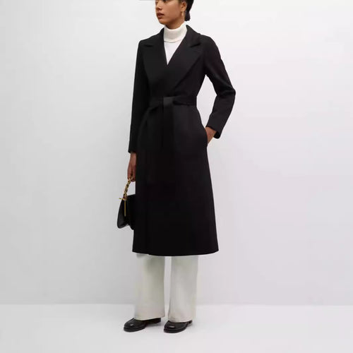 Damen Einreihiger Midilanger Mantel im Clean-Cut mit Taillengürtel und dezenter Pattentasche Nord Taschen