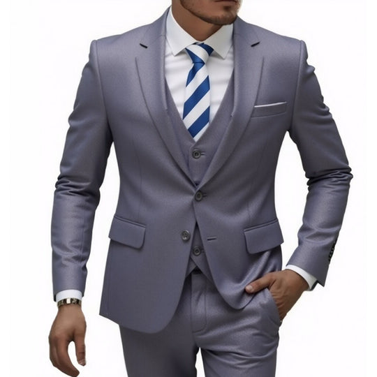 Herren Eleganter taillierter dreiteiliger Anzug mit Weste und leichtem Stretch Nord Taschen