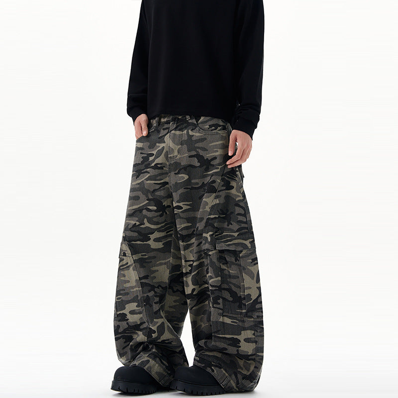 Herren Extraweite Camouflage-Cargohose im Baggy‑Cut mit tiefem Schritt Nord Taschen