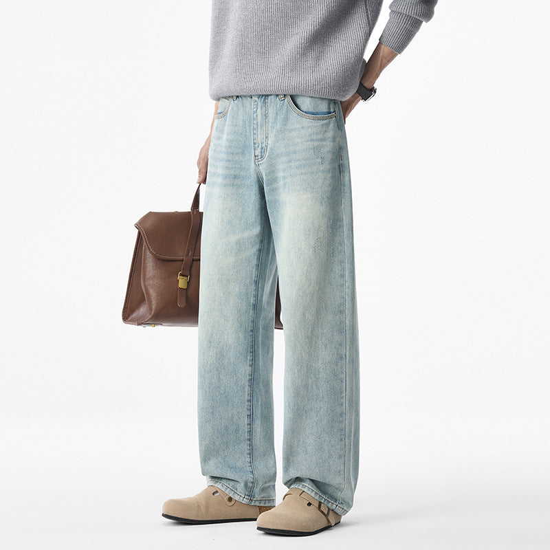 Herren lässige weite Jeans mit tiefem Schritt und Vintage-Waschung Nord Taschen
