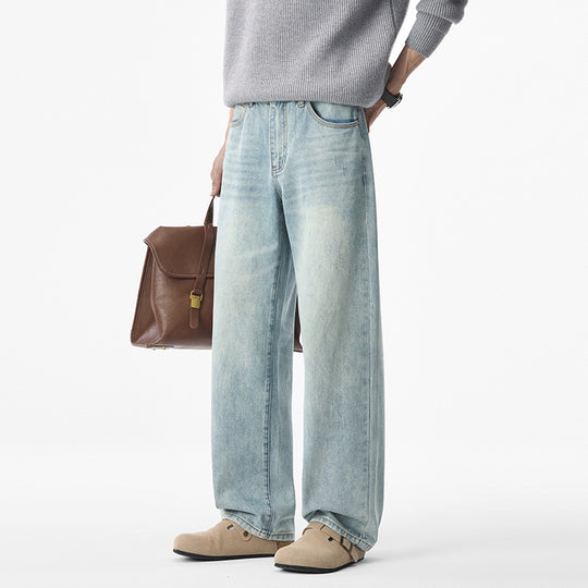 Herren lässige weite Jeans mit tiefem Schritt und Vintage-Waschung Nord Taschen