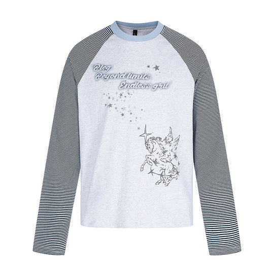 Damen Raglan-Langarmshirt im Astral-Motiv mit feinen Streifenärmeln und Relief-Print Nord Taschen