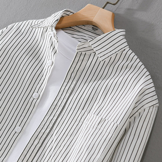 Herren Vertikalgestreiftes Relaxed-Fit Hemdjacken-Overshirt aus leichtem Baumwollmix Nord Taschen
