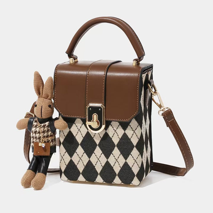 Damen Designer-Handtasche im modernen Karomuster mit abnehmbarem Tragegurt Nord Taschen