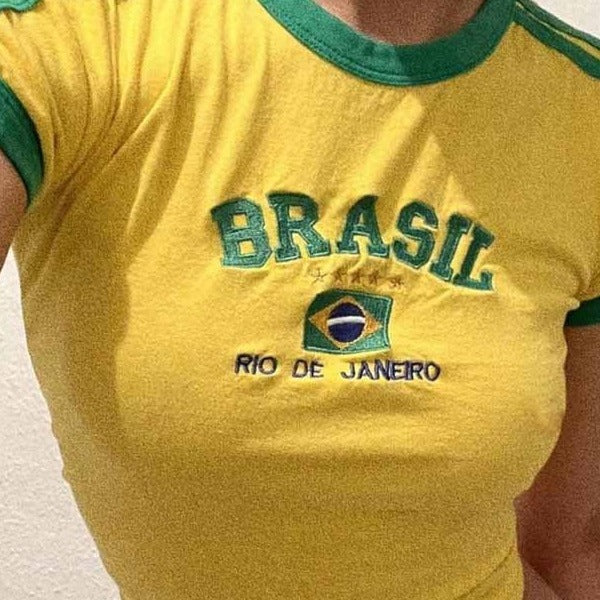 Damen Sportliches T-Shirt mit Brasil-Motiv und sportlichem Schnitt