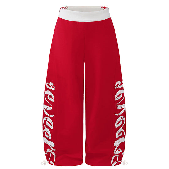 Damen Weite Palazzo-Jogginghose mit hohem Komfortbund, seitlichem Schriftprint und verstellbarem Saum Nord Taschen