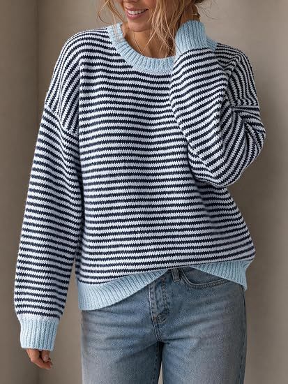 Damen Gestreifter Rippstrick-Pullover mit Kontrast-Bündchen Nord Taschen