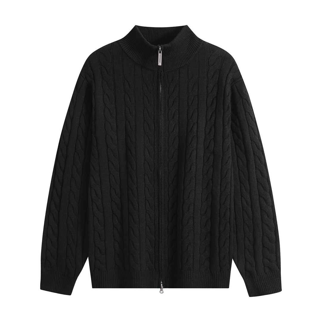 Herren Grobgestrickter Reißverschluss-Cardigan mit Zopfmuster, Stehkragen und Oversize-Schnitt Nord Taschen