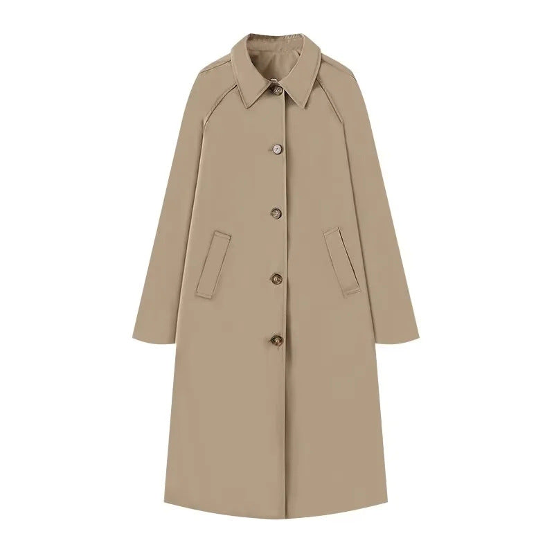 Damen 400+ lang geschnittener Trenchcoat mit Raglanärmeln und verdeckter Knopfleiste Nord Taschen