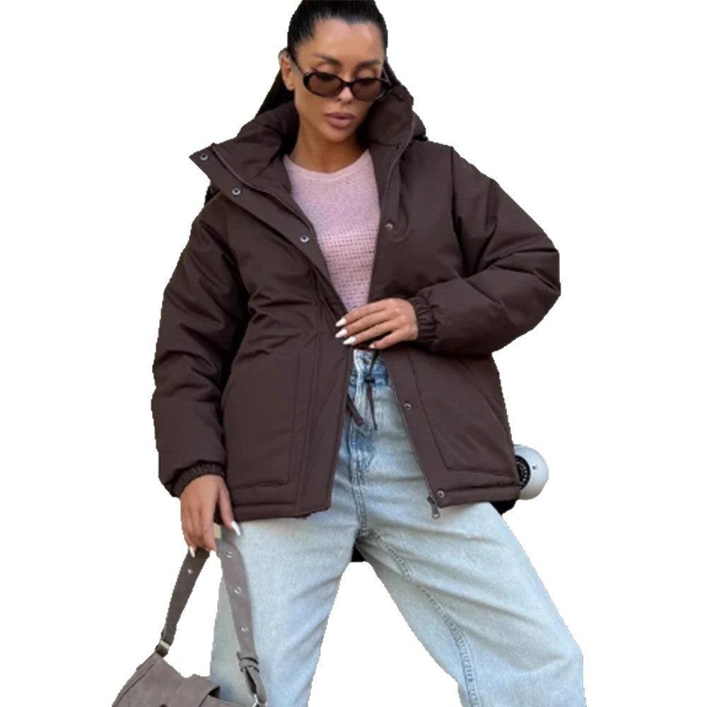 Damen Steppparka mit hohem Kragen, tailliertem Kordelzug und Kapuze Nord Taschen