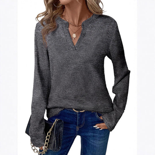 Damen Feinstrickpullover mit V-Schlitz und legerer Silhouette Nord Taschen
