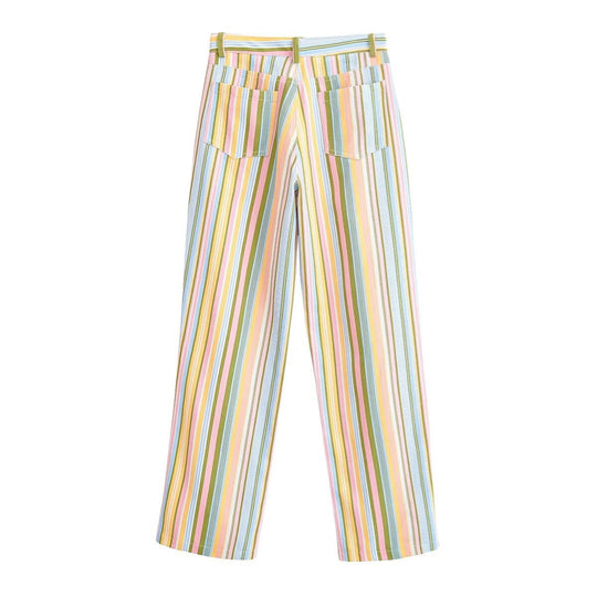 Damen Gestreifte Palazzo-Hose mit weitem Bein, hohem Bund und Gürtelschlaufen Nord Taschen