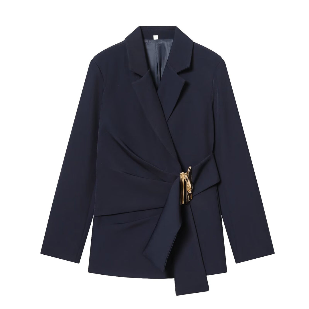 Damen Zweiteiliges Wickelblazer- und Palazzo-Anzugset mit Ziergürtel Nord Taschen