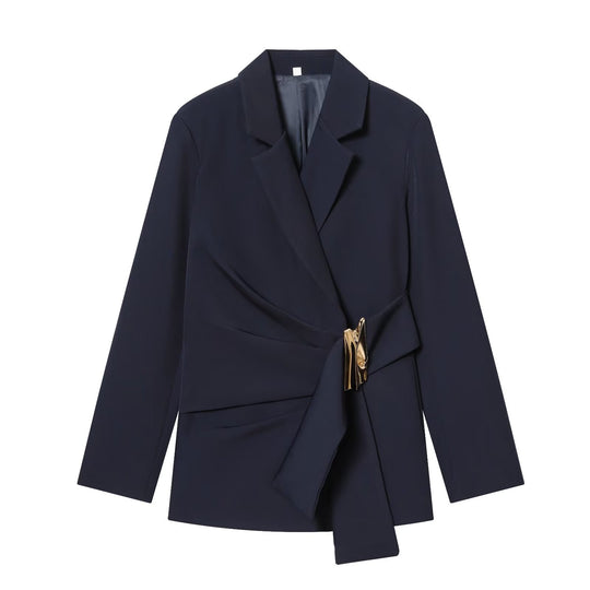Damen Zweiteiliges Wickelblazer- und Palazzo-Anzugset mit Ziergürtel Nord Taschen