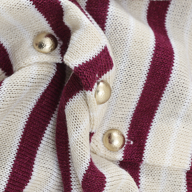 Damen Leichter Streifen-Cardigan aus Baumwollmix mit Perlmutt-Druckknöpfen und Rippbündchen Nord Taschen