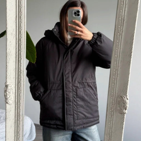 Damen Steppparka mit hohem Kragen, tailliertem Kordelzug und Kapuze Nord Taschen