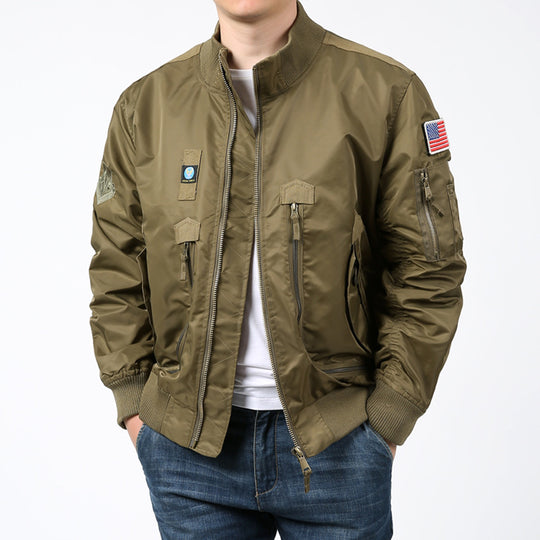 Herren Nylon-Bomberjacke im Pilotencut mit Mehrfach-Zip-Taschen und Ärmelorganizer Nord Taschen
