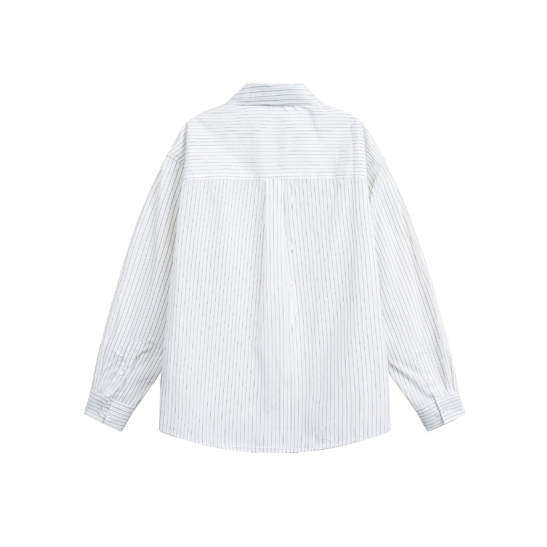 Damen Oversize-Hemdbluse mit feinen Streifen, Kentkragen und Brusttasche Nord Taschen