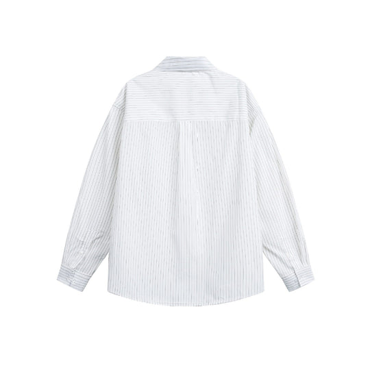 Damen Oversize-Hemdbluse mit feinen Streifen, Kentkragen und Brusttasche Nord Taschen