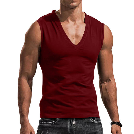 Herren nan ärmelloses Muskelshirt mit tiefem V-Ausschnitt aus dehnbarem Jersey und körpernaher Passform