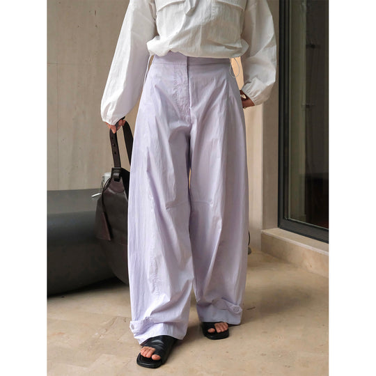 Damen Weite High‑Waist Palazzohose aus leichtem Baumwollmix mit verstellbarem Saumdetail Nord Taschen