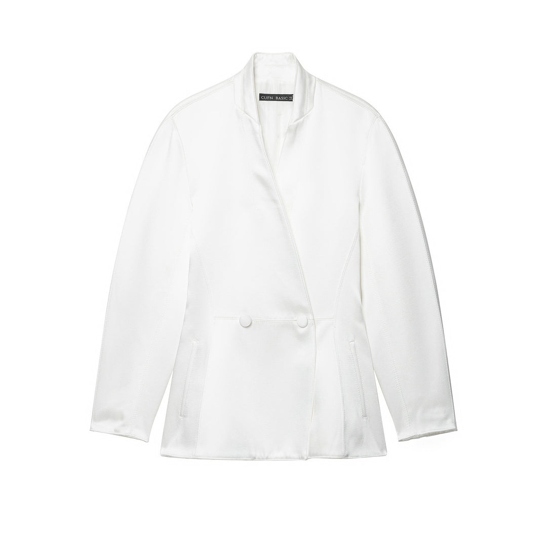 Damen Taillierter Doppelreihiger Blazer mit Stehkragen Nord Taschen