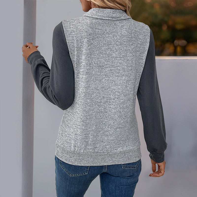 Damen Zweifarbiges Henley-Longsleeve mit Brusttaschenblende und gerippten Bündchen Nord Taschen