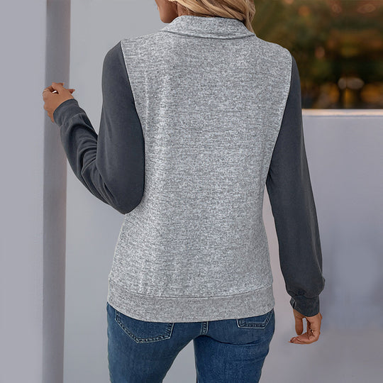 Damen Zweifarbiges Henley-Longsleeve mit Brusttaschenblende und gerippten Bündchen Nord Taschen