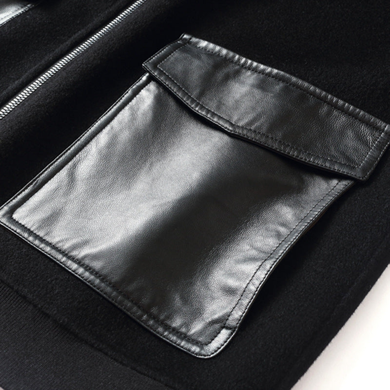 Herren Reißverschluss-Wollmix-Jacke mit Lederkragen und schlanker Silhouette Nord Taschen
