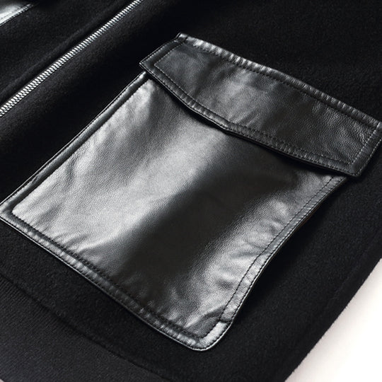 Herren Reißverschluss-Wollmix-Jacke mit Lederkragen und schlanker Silhouette Nord Taschen
