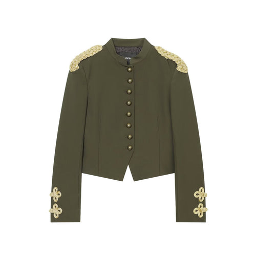 Damen Kurzer militärinspirierter Blazer mit opulenten Schulterkordeln und Zierknopfleiste Nord Taschen