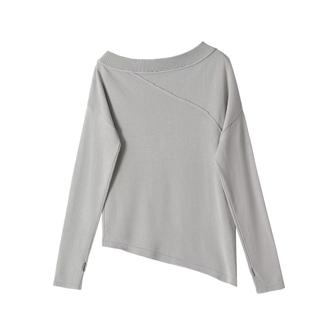 Damen Asymmetrisches Feinstrick-Longsleeve mit weitem U-Boot-Ausschnitt Nord Taschen