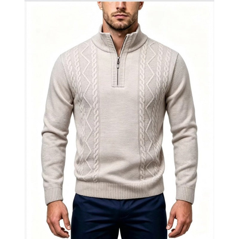 Herren Strukturierter Halbzip-Pullover mit Stehkragen und Zopfmuster-Details Nord Taschen