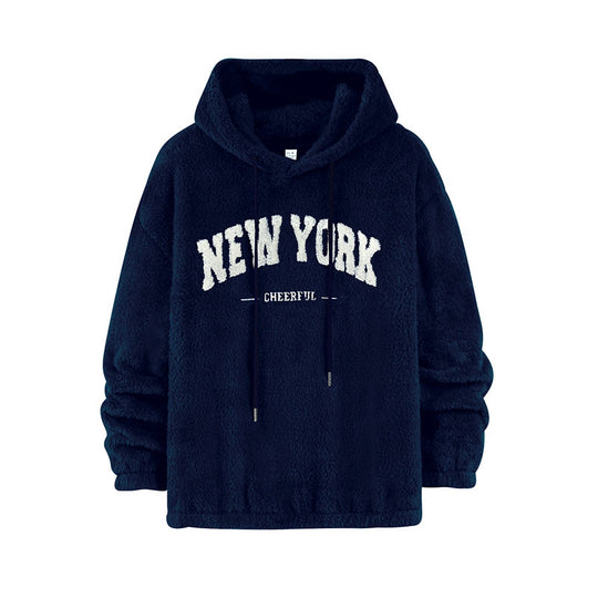 Unisex Kuscheliger Teddy-Fleece-Hoodie mit Chenille-Schriftzug Nord Taschen