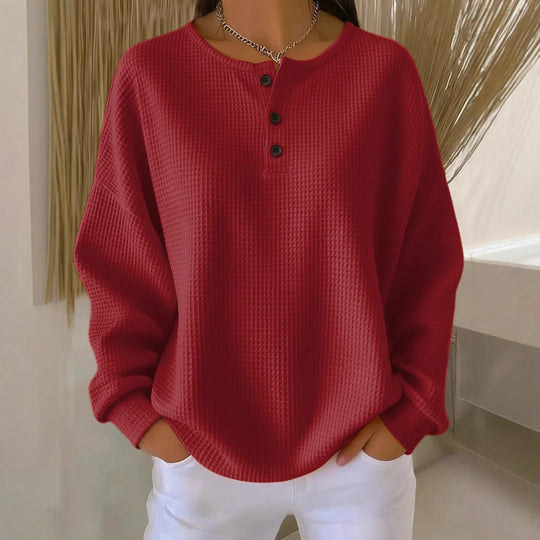 Damen Waffelstrick-Henley-Longsleeve mit Knopfleiste und Oversize-Passform Nord Taschen