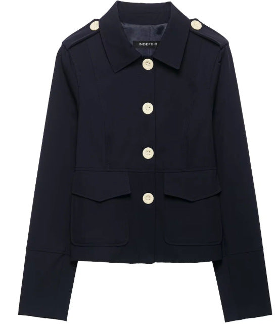 Damen Taillierte Cropped‑Fieldjacke im Blousonstil mit Schulterklappen und aufgesetzten Pattentaschen Nord Taschen