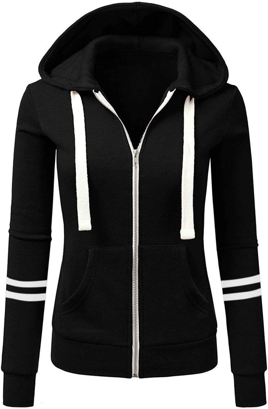 Damen Kapuzenjacke mit Reißverschluss, Kängurutasche und Kontraststreifen Nord Taschen