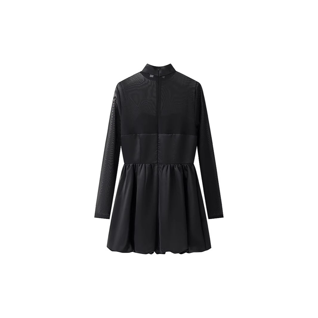 Damen Kurzabendkleid mit Stehkragen, transparenten Mesh-Ärmeln und Korsagen-Optik Nord Taschen