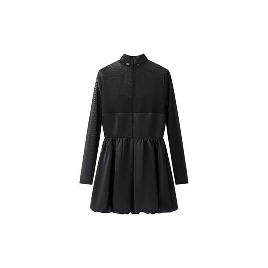 Damen Kurzabendkleid mit Stehkragen, transparenten Mesh-Ärmeln und Korsagen-Optik Nord Taschen