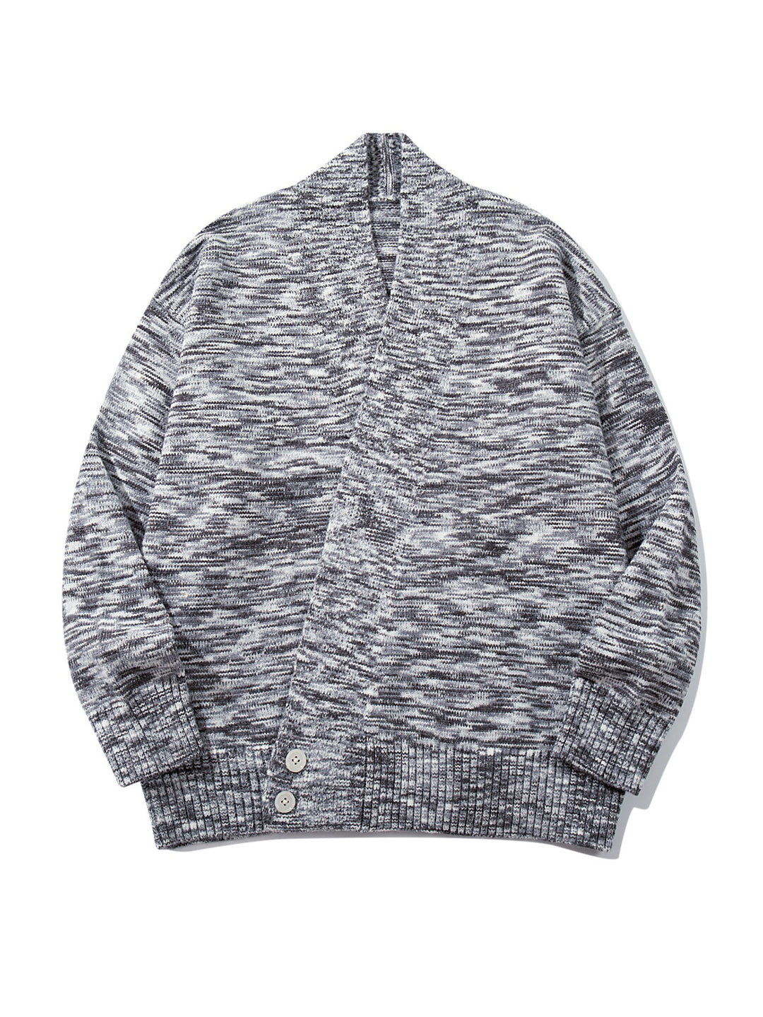 Damen Oversize-Strickcardigan mit tiefem V-Ausschnitt, Knopfleiste am Saum und melierter Struktur Nord Taschen