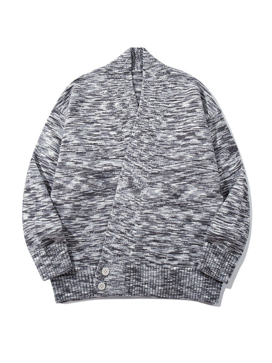 Damen Oversize-Strickcardigan mit tiefem V-Ausschnitt, Knopfleiste am Saum und melierter Struktur Nord Taschen