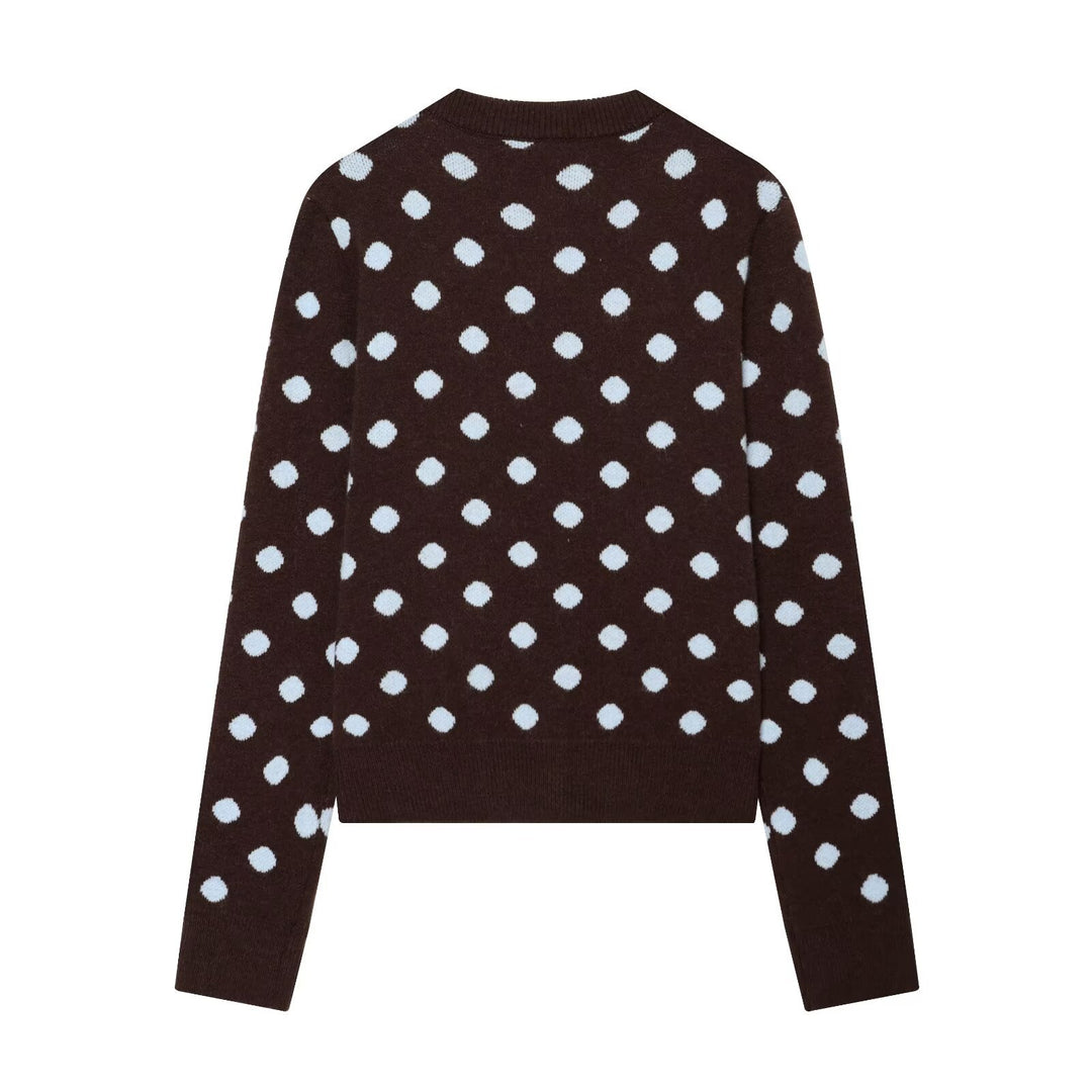 Damen Gepunktete Kurzstrickjacke mit Rundhalsausschnitt und Knopfleiste Nord Taschen