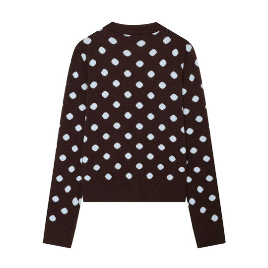 Damen Gepunktete Kurzstrickjacke mit Rundhalsausschnitt und Knopfleiste Nord Taschen