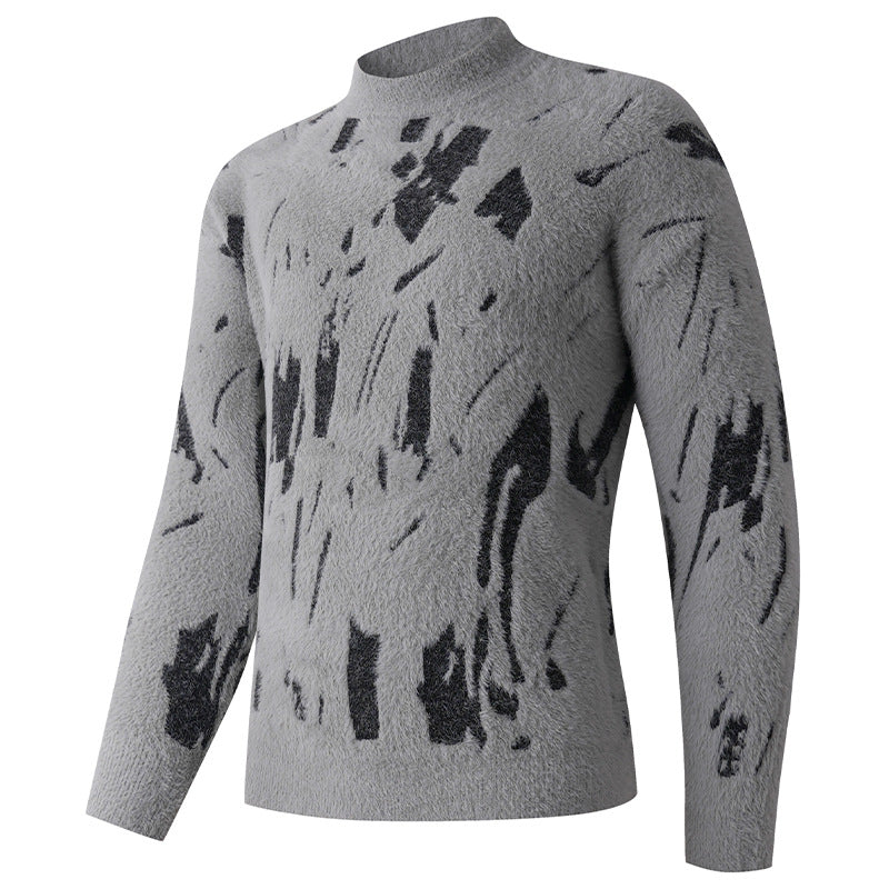 Herren Strukturierter Mockneck-Pullover mit abstraktem Brush-Pattern Nord Taschen