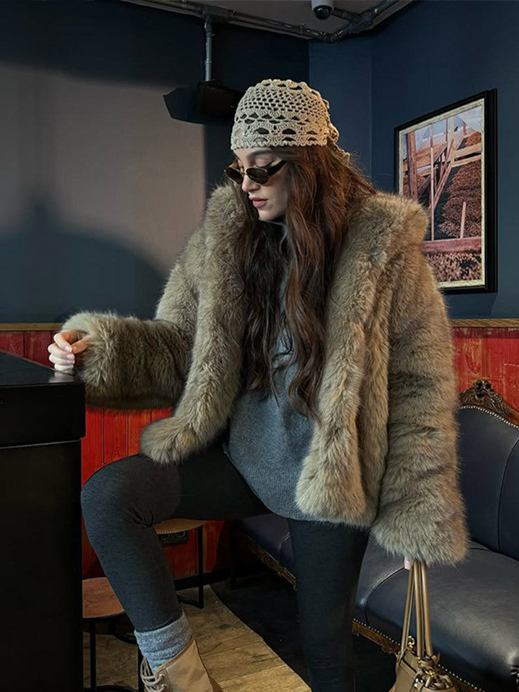 Damen Boxy-Kunstpelzjacke im Teddy-Look mit Oversize-Schalkragen Nord Taschen