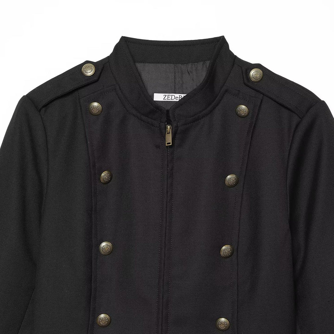 Damen Taillierte Militärjacke im Blousonstil mit Stehkragen und doppelter Zierknopfleiste Nord Taschen