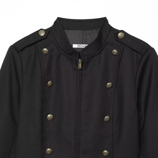 Damen Taillierte Militärjacke im Blousonstil mit Stehkragen und doppelter Zierknopfleiste Nord Taschen