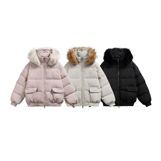 Damen Boxy-Pufferjacke mit Kapuze und voluminösem Kunstfellkragen Nord Taschen
