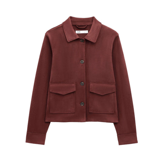 Damen Kurze Wildlederoptik-Jacke mit aufgesetzten Klappentaschen Nord Taschen